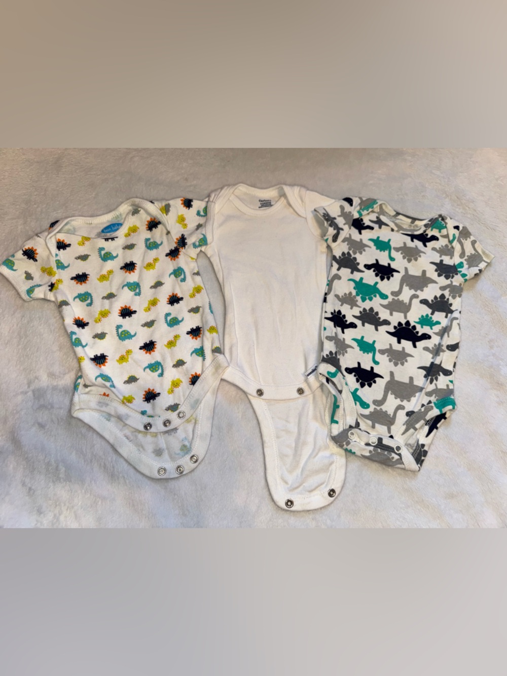 3-Pack Baby Onesies with Dino Prints and White Bodysuit